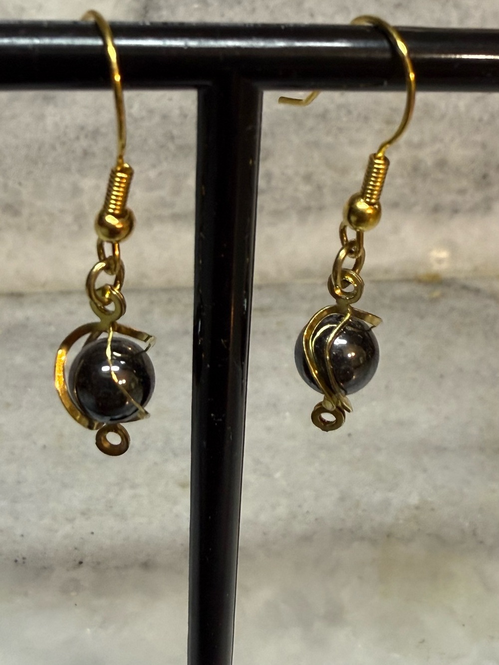 Gold-Tone Hematite Drop Earrings - Women Jewelry - Picture 1 of 5